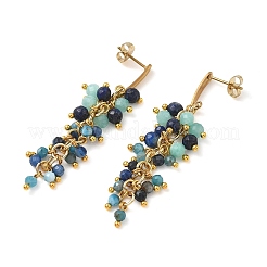 Pendientes de botón de acero inoxidable 304 con piedras preciosas naturales mixtas&nbsp;EJEW-JE07520-01