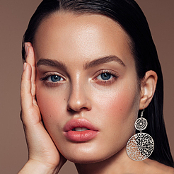 3 пара двухцветных ажурных серег-подвесок из цинкового сплава в форме цветка для женщин EJEW-AN0002-63