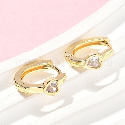 Серьги-кольца из латуни с микропаве и прозрачным кубическим цирконием в форме сердца&nbsp;LS-EJEW-Z102-28G