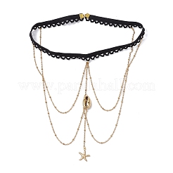 Цепи из нержавеющей стали 304 и гальванизированные подвески-ракушки с кисточками для ножек и бедер AJEW-AN00649-02