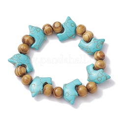 Bracelets extensibles turquoise synthétiques teints dauphin de plage&nbsp;BJEW-JB10292-02
