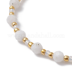 Регулируемый браслет из натурального радужного лунного камня и стеклянных бусин BJEW-JB10137-04