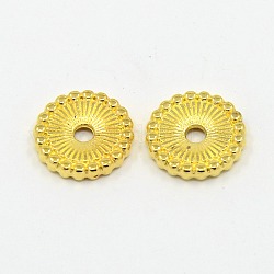 Perline di distanziatore stile tibetano,  cadmio& piombo libero, rotondo e piatto, oro, 12x2mm, Foro: 2 mm