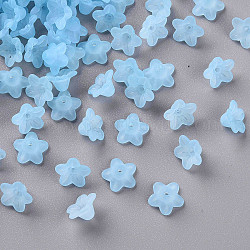 Abalorios de acrílico transparentes, flor, esmerilado, azul aciano, 10x5mm, agujero: 1 mm, aproximamente 4600 unidades / 500 g