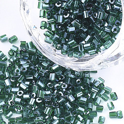 Стеклянный бисер класса а, шестигранник (два разреза), прозрачные цвета lustered, темно-зеленый, 1.5~2.5x1.5~2 мм, отверстие : 0.8 мм, около 2100 шт / упаковка, 450 г / мешок