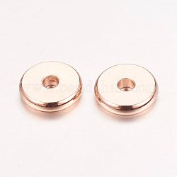 Véritables perles d'espacement en laiton plaqué or rose, sans nickel, plat rond, 8x2mm, Trou: 2mm