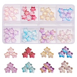 80 pièces 8 couleurs galvanoplastie perles de verre, avec de la poudre de paillettes, étoiles du nord, couleur mixte, 8.5x8.5x4mm, Trou: 1mm, 10 pcs / couleur