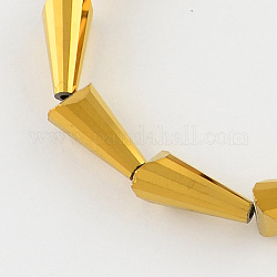 Abalorios de vidrio electrochapdo, cono facetado, oro chapado, 7x5x4mm, agujero: 1 mm, aproximamente 72 pcs / cadena, 21.2 pulgada