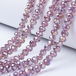 Chapelets de perles en verre électroplaqué, de couleur plaquée ab , facette, rondelle, vieille rose, 6x5mm, Trou: 1mm, Environ 85~88 pcs/chapelet, 16.1~16.5 pouce (41~42 cm)