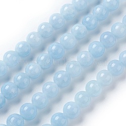 Tinti bianco naturale perle di giada fili, imitare l'acquamarina, tondo, azzurro, 6.5mm, Foro: 1.2 mm, circa 60pcs/filo, 14.96 pollice (38 cm)