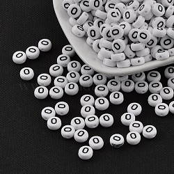 Acrylic Beads, with Horizontal Hole, Letter, Flat Round, Letter.O, 7x4mm, Hole: 1mm, about 3500pcs/500g