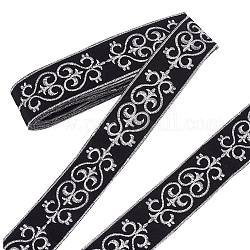 Ethnic Style Polyester Ribbon, Jacquard Ribbon, Tyrolean Ribbon, Clothing Accessories, Flat, Silver, Floral Pattern, 1-7/8 inch(46.5mm), about 4.16 Yards(3.8m)/pc