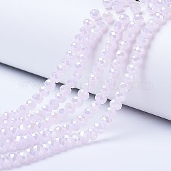 Chapelets de perles en verre électroplaqué, perles d'imitation en jade, de couleur plaquée ab , facette, rondelle, rose brumeuse, 3.5x3mm, Trou: 0.4mm, Environ 123~127 pcs/chapelet, 13.7~14.1 pouce (35~36 cm)