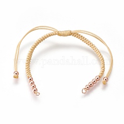 Fabbricazione di braccialetti di perline intrecciati con corde di nylon, con perline in ottone, placcato di lunga durata, Vero oro rosa placcato, grano, 10-1/4 pollice ~ 11-5/8 pollici (26~29.6 cm)