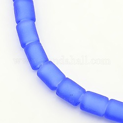 Handmade Frosted Lampwork Column Beads Strands, Royal Blue, 8x6mm, Hole: 1mm, about 40pcs/strand, 11.81inch