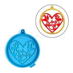 Christmas Themed Big Pendant Silicone Molds, Resin Casting Molds, for UV Resin, Epoxy Resin Craft Making, Flat Round, Heart Pattern, 117x104x9mm, Hole: 3.8mm