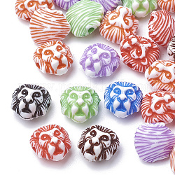 Perles en acrylique de style artisanal, lion, couleur mixte, 12x11x9mm, Trou: 1.8mm, environ 1000 pcs/500 g