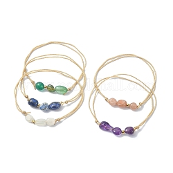 Bracelets en perles tressées rondes pour femmes, mélange de pierre de lune blanche naturelle, agate, améthyste, pierre de soleil et lapis-lazuli, Bracelets à cordon réglables, couleur mixte, diamètre intérieur: 1-7/8~3-3/4 pouce (4.9~9.5 m)