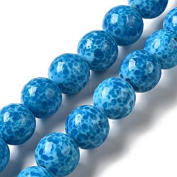 Normali perle di vetro, rotondo con macchie, dodger blu, 11.5~12x11~11.5mm, Foro: 2 mm
