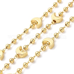 Messing-Mondgliederketten, mit runden Wulst, mit Spule, cadmiumfrei und bleifrei, echtes 18k vergoldet, Mond: 7x4x3 mm, Perlen: 3x4 mm