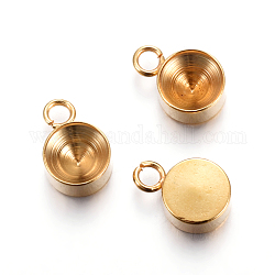 201 Stainless Steel Charm Rhinestone Settings, Flat Round, Golden, Fit for 6mm rhinestone, 10x7x3.5mm, Hole: 1.8mm