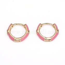 Orecchini a cerchio huggie in zirconi cubici trasparenti micro pavè, con smalto, perla rosa, 16x3mm, ago :1mm