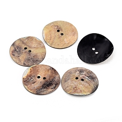 Boutons nacrés à 2 trou, bouton coquillage akoya naturel, accessoires de bricolage, plat rond, noir, 30x1.5~2mm, Trou: 2mm