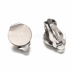 304 Stainless Steel Clip-on Earring Findings, with Round Flat Pad, For Non-pierced Ears, Stainless Steel Color, 17.5x12x6.5mm, Tray: 12mm