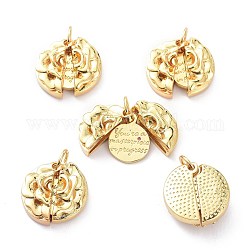 Brass Micro Pave Clear Cubic Zirconia Openable Pendants, Long-Lasting Plated, Split Flower, Quote Charms, Real 18K Gold Plated, 18x18x5mm, Hole: 5mm