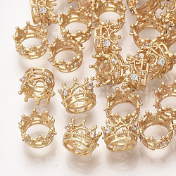 Perline in ottone, con zirconi, perline con foro grande, corona, vero placcato oro 18k, 8x6mm, Foro: 6 mm