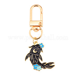 Punk Style Alloy Enamel Pendant Keychain, for Bag Car Pendant, Golden, Fish, 6~7cm