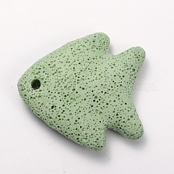 Synthetic Lava Rock Big Fish Pendants, Dyed, Pale Green, 54x52x12mm, Hole: 4mm