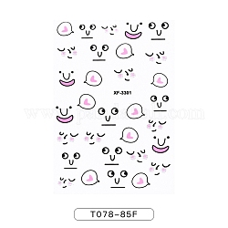 Décalcomanies à ongles autocollants, visage de dame abstraite dessin animé expression faciale fournitures d'art d'ongles auto-adhésives, pour femme filles bricolage manucure design, perle rose, 92.5x64mm
