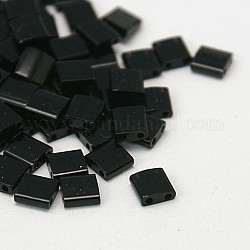 Black Electroplate Glass Square Beads, Double Drilled Seed Beads, Pearl Luster Plated, 5x5x2mm, hole: 0.5mm
