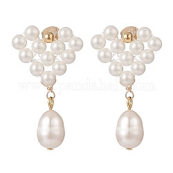 Boucles d'oreilles pendantes en forme de coeur avec perle de coquillage et long pompon, bijoux en fil de laiton plaqué or pour femme, blanc, 34mm, pin: 0.8 mm