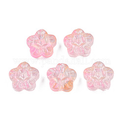 Perles de verre peintes par pulvérisation transparent, deux tons, fleur, rose, 12.5x13x6mm, Trou: 1mm