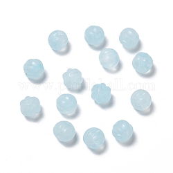 Perles de verre tchèques, avec lavage d'or, citrouille / melon rond, lumière bleu ciel, 8mm, Trou: 0.8mm, environ 14 pcs/10 g