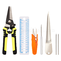 Kits de herramientas de costura benecreat pricker, incluyendo tijeras de acero al carbono, punzones con mango de pp, 430 herramientas de ratán tejido de acero inoxidable y reglas de medición de plástico, color mezclado, 20.5x5.5x1.7 cm