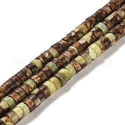 Brins de perles de péridot synthétiques, teinte, disque, perles heishi, 4x2mm, Trou: 0.9mm, Environ 180 pcs/chapelet, 15.94 pouce (40.5 cm)