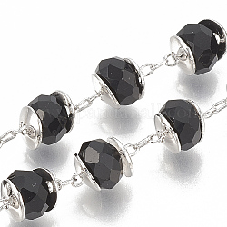 Handgefertigte Perlenketten aus Messing, gelötet, mit Spule, Glas, Rondell, Schwarz, Nickelfrei, Echt platiniert, 5.5x6 mm, ca. 32.8 Fuß (10m)/Rolle