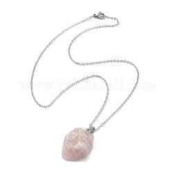Collier pendentif pépite de quartz rose naturel avec 304 chaînes en acier inoxydable, 17.52 pouce (44.5 cm)