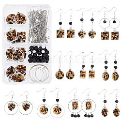 SUNNYCLUE 1 Box DIY Make 10 Pairs Acrylic Seed Beads Earrings Making Kit 5 Styles Flat Round Square Acrylic Pendants & Earring Hooks for Adults DIY Earring Jewellery Making Crafts,Mixed Color