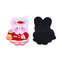 Printed Embossed Opaque Acrylic Cabochons, Christmas Style, Rabbit, Red, 43.5x35.5x2mm