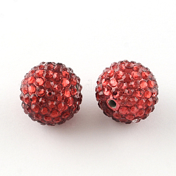 Perles graduées en résine transparente avec strass, avec des perles rondes acrylique uv de placage à l'intérieur, rouge, 12mm, Trou: 2~2.5mm