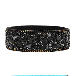 Flannelette Snap Bracelets, with Alloy Button and Natural Gemstone, Black, 65mm(2-1/2 inch)