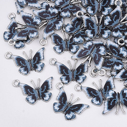 Pendenti della lega stampati, con smalto, farfalla, platino, grigio, 14x20.5x1.5mm, Foro: 1.6 mm