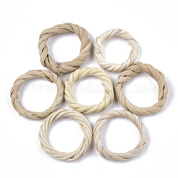 手作りのリードケイン/籐織りリンキングリング  わらのイヤリングやネックレスを作るための  リング  アンティークホワイト  28~34x6~7mm  内径：17~25mm