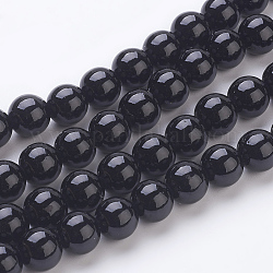 Synthetischen schwarzen Steinperlen Stränge, Runde, bemalt, Schwarz, 8 mm, Bohrung: 1 mm, ca. 50 Stk. / Strang, 16 Zoll