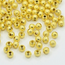 4mm goldene Farbe Messing Runde Spacer strukturierte Perlen, Bohrung: 1 mm