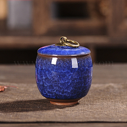 Aufbewahrungsbehälter aus säulenförmigem, rissig glasiertem Porzellan, Mini-Teeaufbewahrung, nachfüllbares Glas, für tee kaffee kraut bonbons schokolade zucker, Blau, 63x73 mm